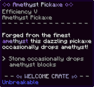 Crates Welcome Text Amethyst Pickaxe.png