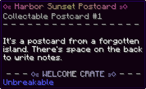 Crates Welcome Text 04 Harbor Sunset Postcard.png